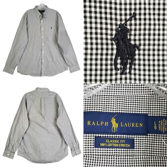 Polo Ralph Lauren Oxford Shirt Mens Size L Black Gingham Plaid LS Button Down - Picture 1 of 11